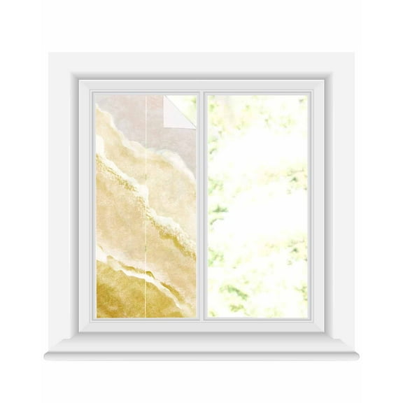 Window Privacy Film, Yellow Coastal Ombre UV Sun Blocking Window Tint Film Heat Control One Way Blackout Window Film, Spring Summer Ocean Beach Nautical Seaside Non Adhesive Static Cling 19.6x39.3 In
