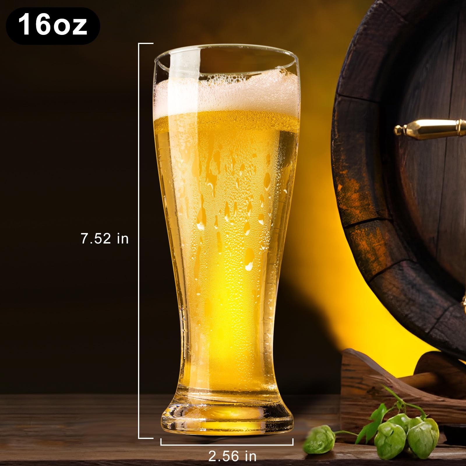 Baalaka 16 oz Beer Glasses Set of 4 (Pint & Pilsner), Wheat Beer Drinking Gift for Men