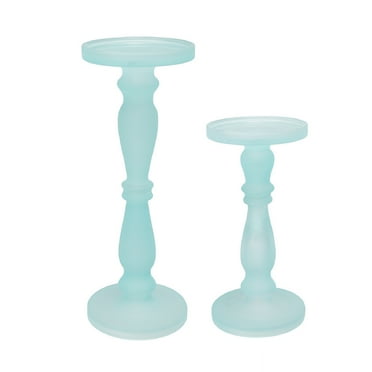 A&B Home Glass Pedestals - Set of 2 - Frost Aqua