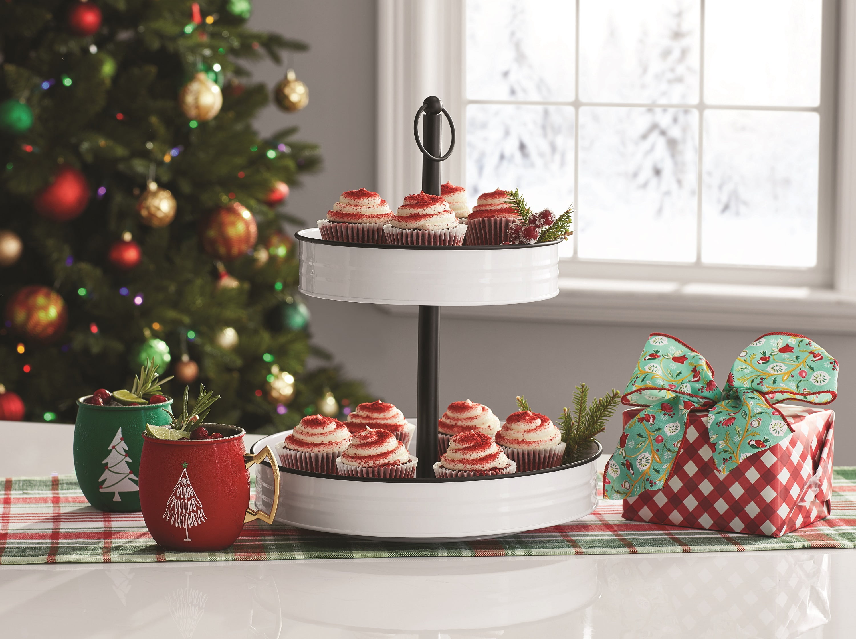 Holiday Time 2 Tier Serve Round Cake Stand, 12 in L x 12 in W, White