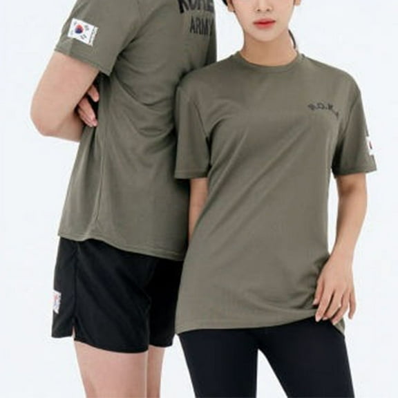 ROKA Korean Military Soldier Short Sleeve T-Shirt Korea Republic, Usable for Both Men and Women, Khaki (4XL/120)