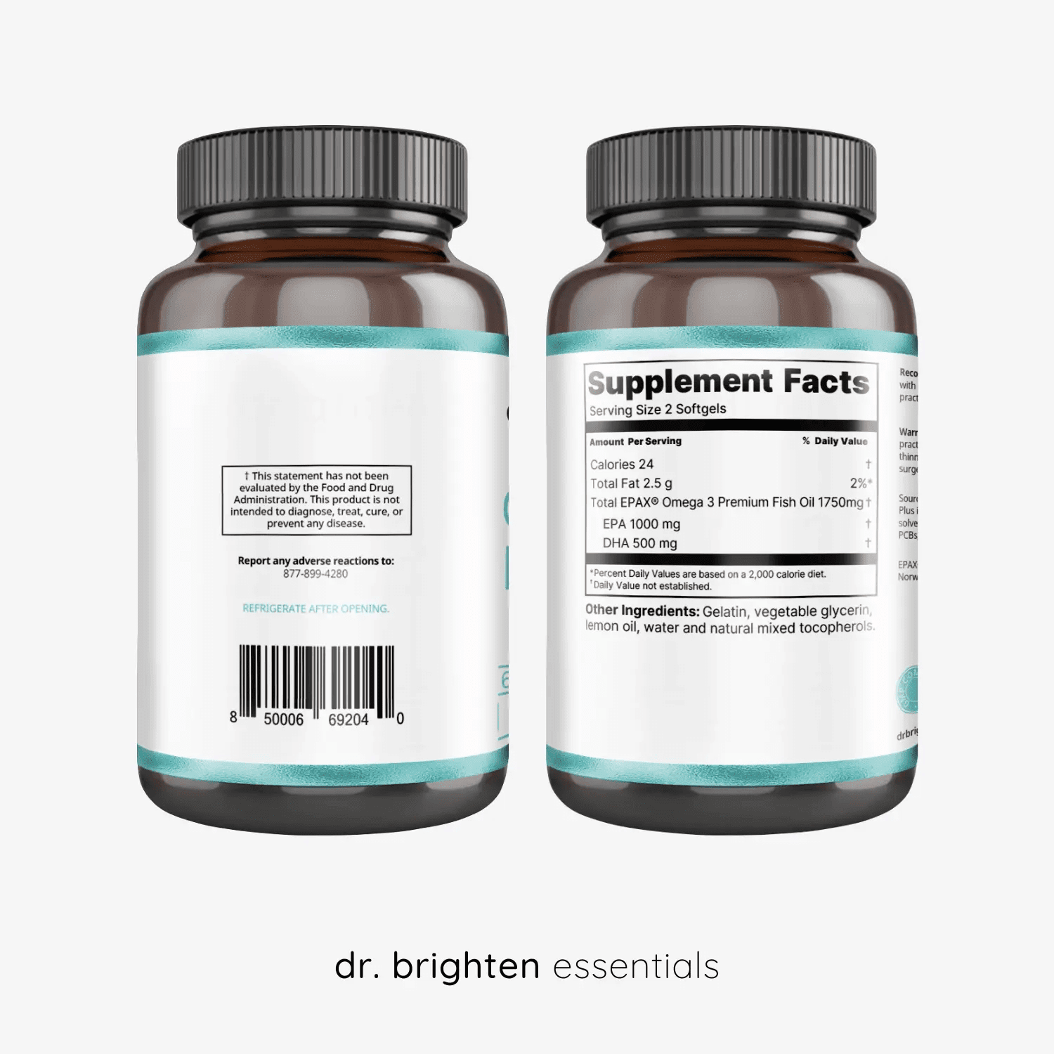 Dr. Brighten Omega Plus — 1500 mg of EPA/DHA Non-GMO Fish Oil Supplement for Heart, Brain, and Immune System — 60 Softgels