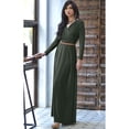 thumbnail image 3 of KOH KOH Long Sleeve Modest Fall Winter Evening Flowy Empire Waist Full Floor Length Cocktail Formal V-Neck Tall Maxi Dress Gown Abaya For Women Olive Green X-Large US 14-16 NT021, 3 of 6