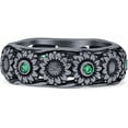 thumbnail image 5 of Sunflower Oxidized Statement Wedding Band Green Emerald Cubic Zirconia Black Tone 925 Sterling Silver, Size 8, 5 of 7