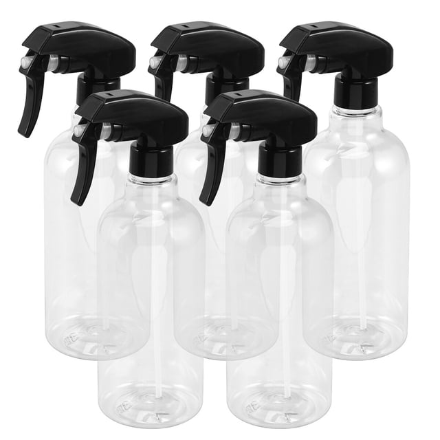 5 botellas de plástico portátil de 16.9 fl oz, atomizador de humedad para maquillaje, pulverizador de niebla fina, herramientas de peluquería (transparente, tapa negra para estilo aleatorio)