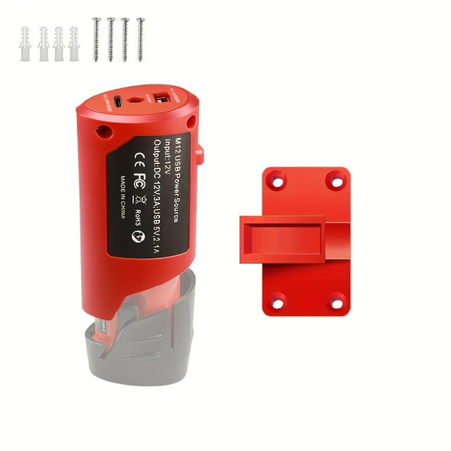 HLONK M12 Battery Converter Type-C+12V DC Dual Output | Compatible with Milwaukee M12 Tools | 5V USB/12V DC/ PD Fast Charging
