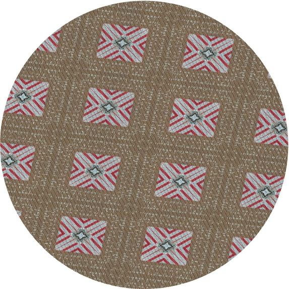 Ahgly Company Indoor Round Patterned Sand Brown Novelty Area Rugs, 6' Round