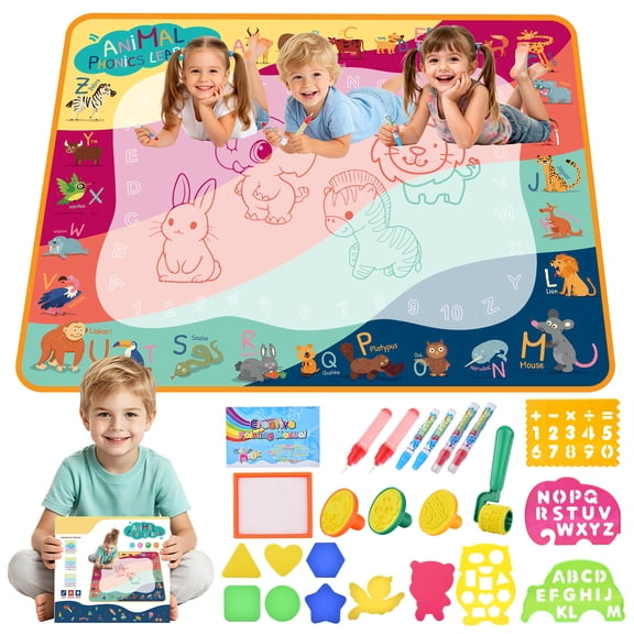 WLBES Water Doodle Mat, Reusable Mess Free Aqua Drawing Toy, Educational Party Birthday Gift for Kids 3 