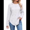 thumbnail image 3 of Camiseta Informal de Larga para Mujer, con Cuello Redondo, Dobladillo Curvo y Botones en la Espalda, Estilo Moderno y Holgado. M, 3 of 9