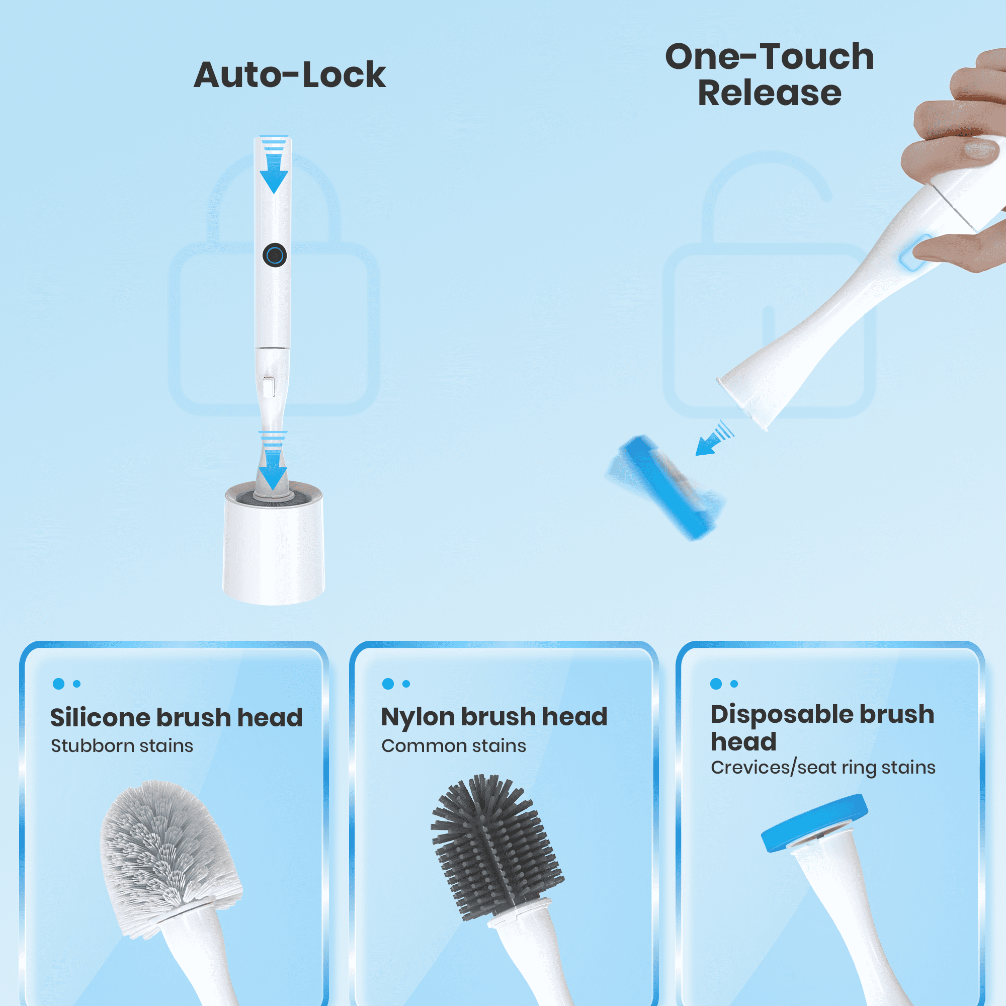 Xecessory Electric Toilet Brush and Holder Set, 8 in 1 Electric Toilet Bowl Cleaning Kit with Replaceable Brushes, Hard Nylon Brush and Soft Silicone Brush