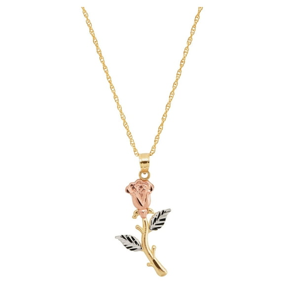 Brilliance Fine Jewelry 10K Yellow and Pink Gold Rose with Rhodium on Gold Filled Necklace,18"
