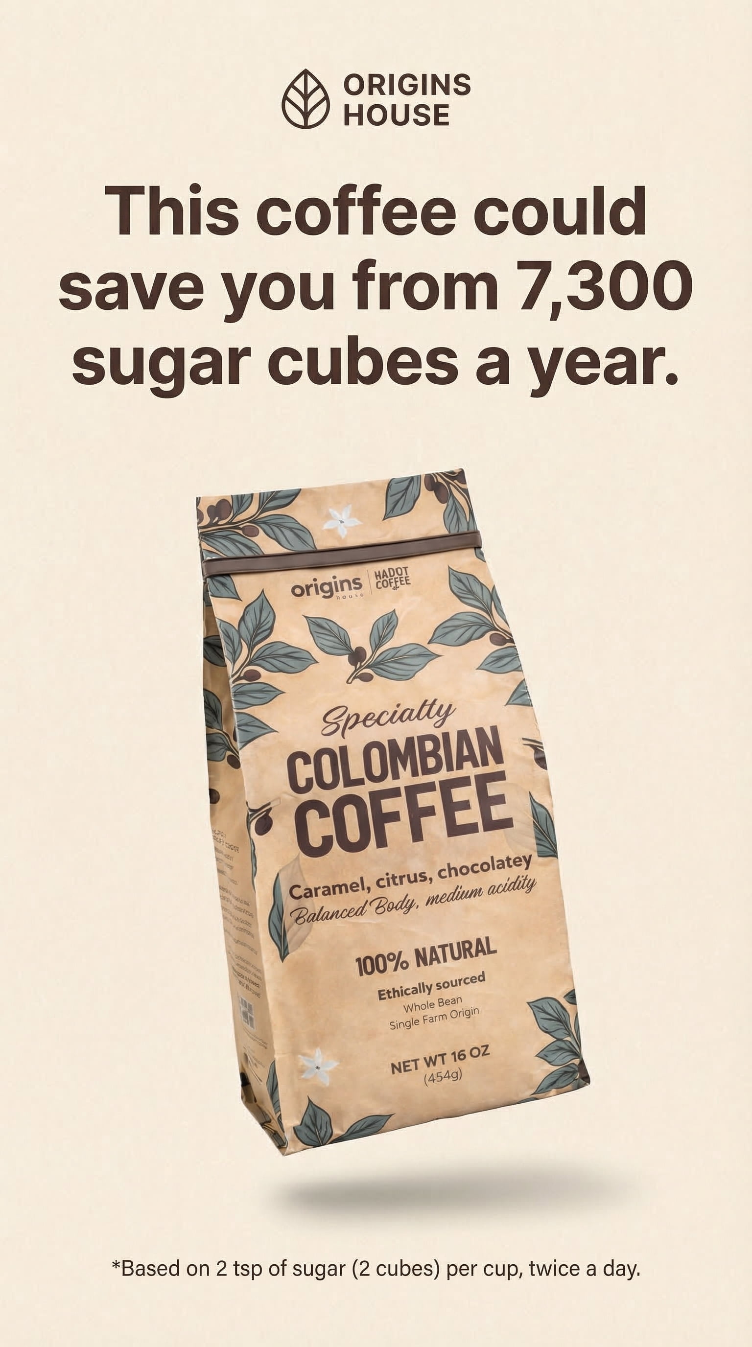 Specialty Colombian Coffee – Medium Roast, Whole Bean, Single Origin, No Sugar Needed, 1 lb.