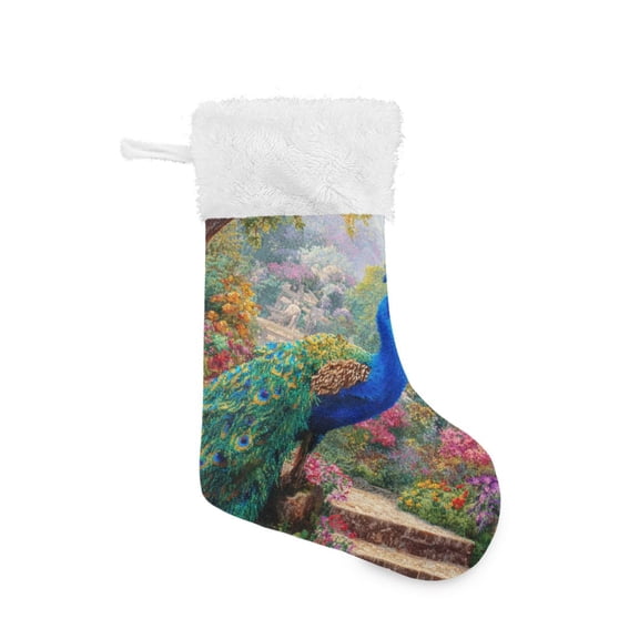 Beautiful Peacock in Garden Christmas Stockings Large Capacity 18 inch Gift Bag with Hook Xmas Holiday Decor 1 Pack