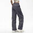thumbnail image 6 of Mgmyaa Women's Soft Lightweight Nylon Straight-Leg Cargo Full Length Pants with Drawstring Mid Waist Adjustable Waist Active Fit Trousers for Sports Hiking Gym, 6 of 7