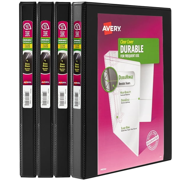 Avery Durable View 3 Ring Binders, 0.5" Slant Rings, 4 Black Binders