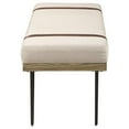 thumbnail image 4 of Karis Beige Upholstered Accent Bench for Entryway & Dining Room - Plush Linen-Like Fabric, Artisan Nailhead & Leatherette Straps, Solid Wood & MDF, 47.25" W, Transitional Style, 4 of 8