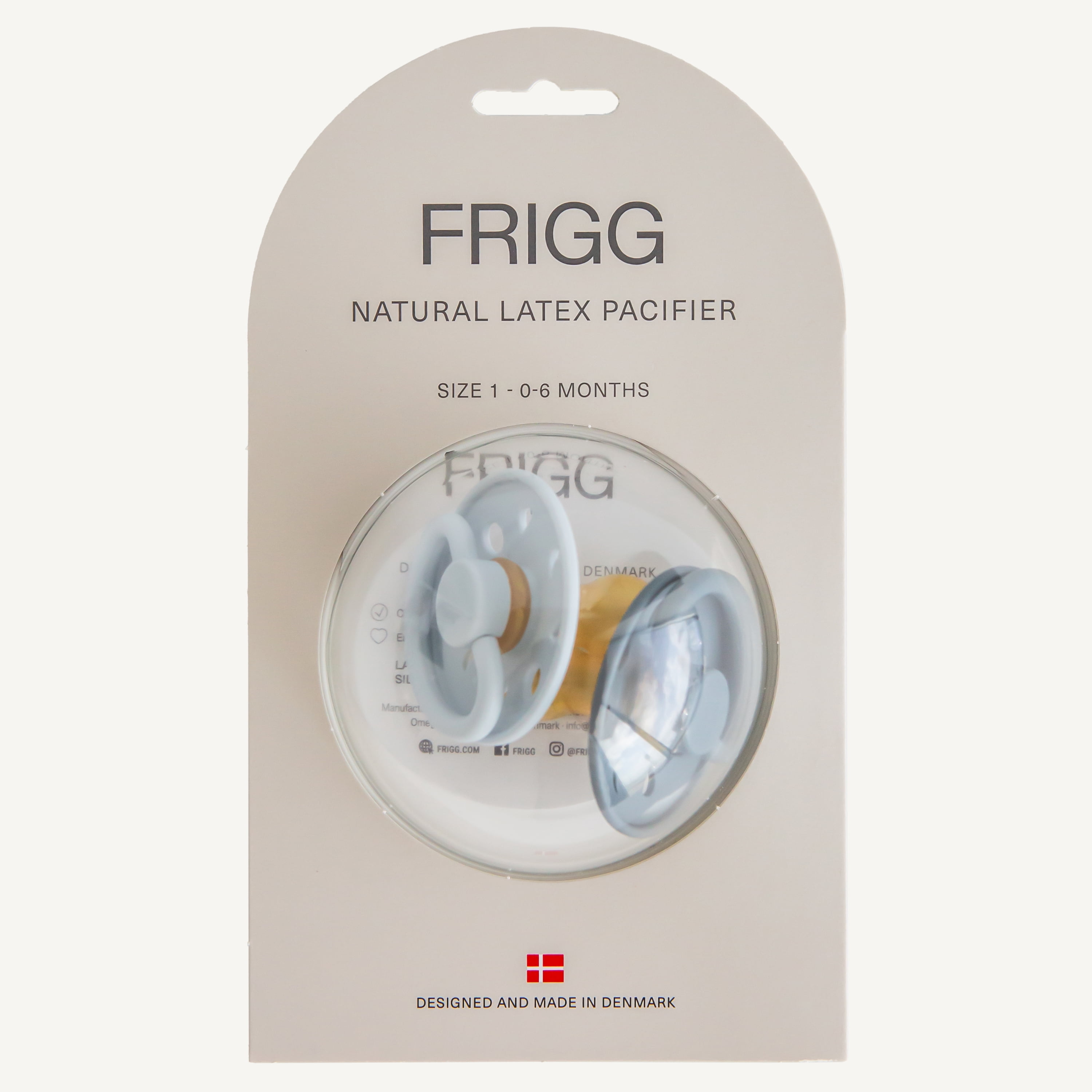 FRIGG Moon Natural Rubber Baby Pacifier 2-Pack, 6-18 Months, Powder Blue/Slate