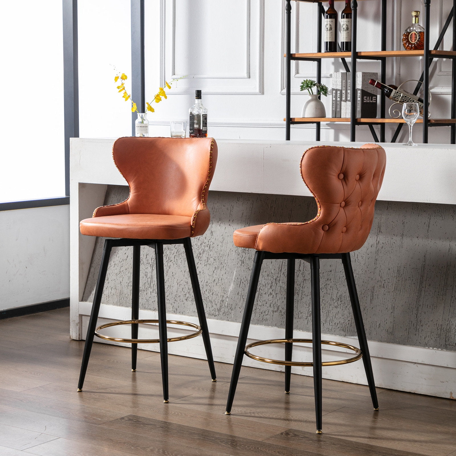 180° Swivel Bar Height Chairs, 29 Inch Upholstered Bar Stools with