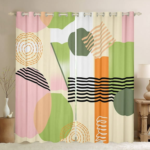 Homewish Geometric Stripes Circle Black Out Curtains for Female Men Teens,Vintage Aesthetic Curtains Pack of 2 (42x63 Each),Abstract Geometric Bedroom Curtains,Breathable Home Decor