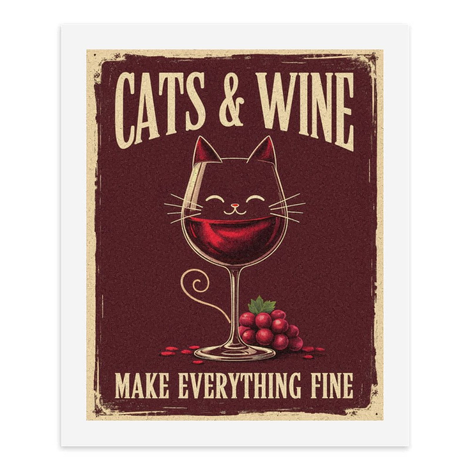 Paint By Numbers Kit for Adults Beginner - DIY Cat Wine Glass Art Grapes Whimsical Canvas Painting Kits for Adults, Frameless Paint By Number for Adults for Home Wall Decor 16x20 Inch