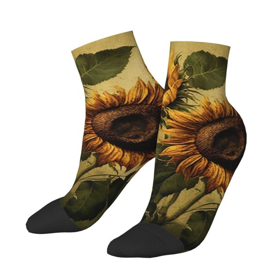 Low Cut Unisex Novelty Crew Socks Casual Ankle Socks for Men Women, Vintage Sunflowers Sunflower Art