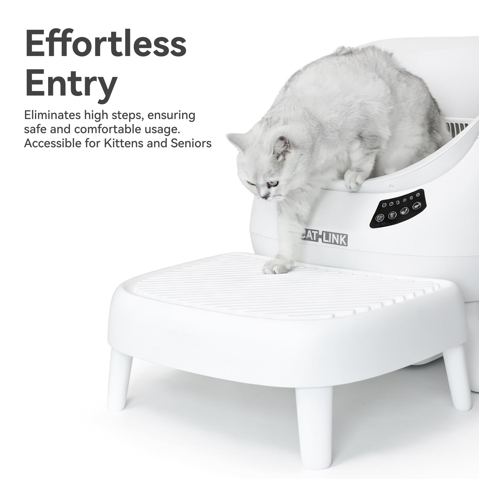 CATLINK Pet Ramp for Open Top Automatic Cat Litter Box, Suitable for Senior, Kitten, Obese Cats, Easy Access Step with Litter Trapping Design, White