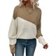 thumbnail image 3 of Suéter Casual de Color Block para Mujer, Cuello Redondo, Larga, Punto Acanalado Caqui M, 3 of 8