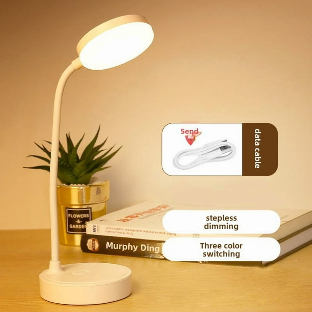 Student-Focused Eye-Caring LED Desk Lamp: Creative Design, 3-Color & Stepless Dimming, Plug-in Use with Data Cable, Portable Study Light for Dormitories, Energy-Efficient Reading Lamp for Bulk