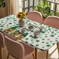 thumbnail image 3 of St Patricks Day Table Cloths for 6 Foot Rectangle Tables, Green Shamrock Spring Watercolor Gnomes Beige Patio Waterproof Elastic Fitted Tablecloths, Washable Rectangular Table Cover for Camping, 3 of 8