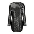 thumbnail image 5 of Odeerbi Solid Color Sequin Dress for Women 2025 Long Sleeve Round Neck Solid Color Sequin Fashion Fallow Commuting Dresses Black, 5 of 6