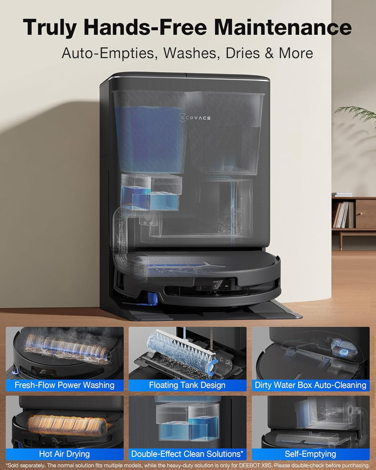 ECOVACS DEEBOT X9S PRO Omni Robot Vacuum & Mop, 30,000Pa Suction & AI Obstacle Avoidance