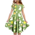thumbnail image 1 of LOVZFMLL Fashion Girls' Summer Short Sleeve Ruffled Pockets Round-Neck Printed Dress, 1 of 5
