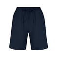 thumbnail image 2 of Casual Mens Linen Shorts Elastic Waist Drawstring Shorts Lightweight Summer Beach Linen Shorts Flat Front Cotton Linen Wear with Pockets,Blue 3XL, 2 of 5