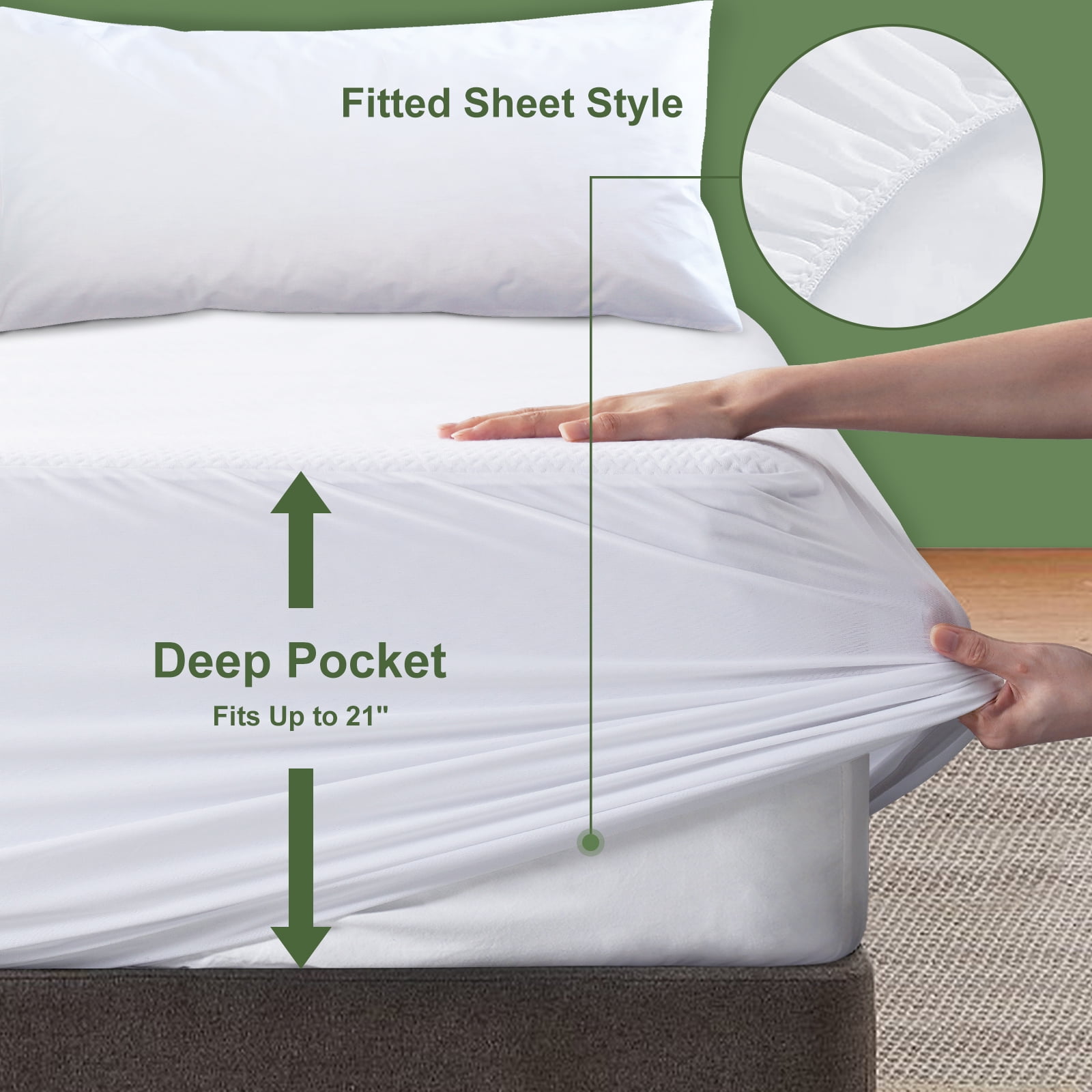 EMONIA 100% Waterproof Mattress Protector King Size Premium Viscose from Bamboo 3D Air Cooling Mattress Pad Cover for Bed Ultra-Soft Breathable Noiseless with 8''-21'' Deep Pocket (White, King)