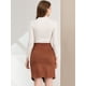 thumbnail image 5 of Falda de gamuza sintética cruzada hasta la rodilla con abertura frontal y corte en A para mujer Caramelo XS, 5 of 6