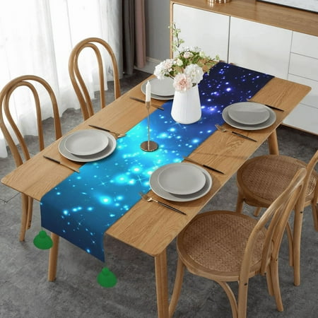 

Dark Night Sky With Stars And Galaxy Vector Image Table Runner Imitation Linen Table Runner With Green Tassels For Party And Dining Room 14 x 60