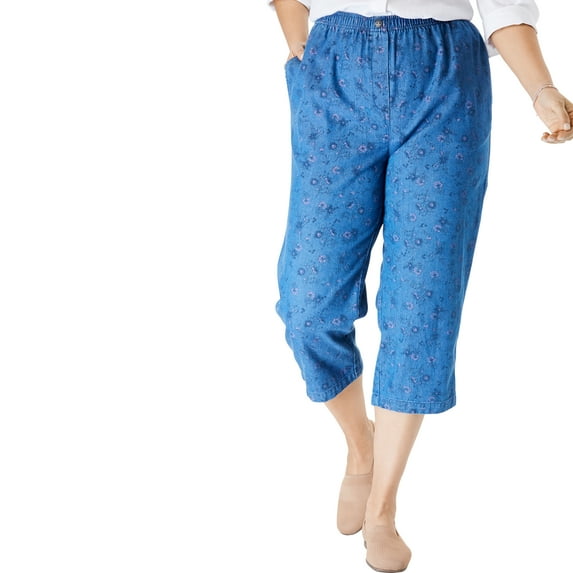 Woman Within Plus Size Elastic-waist Cotton Capri Pants