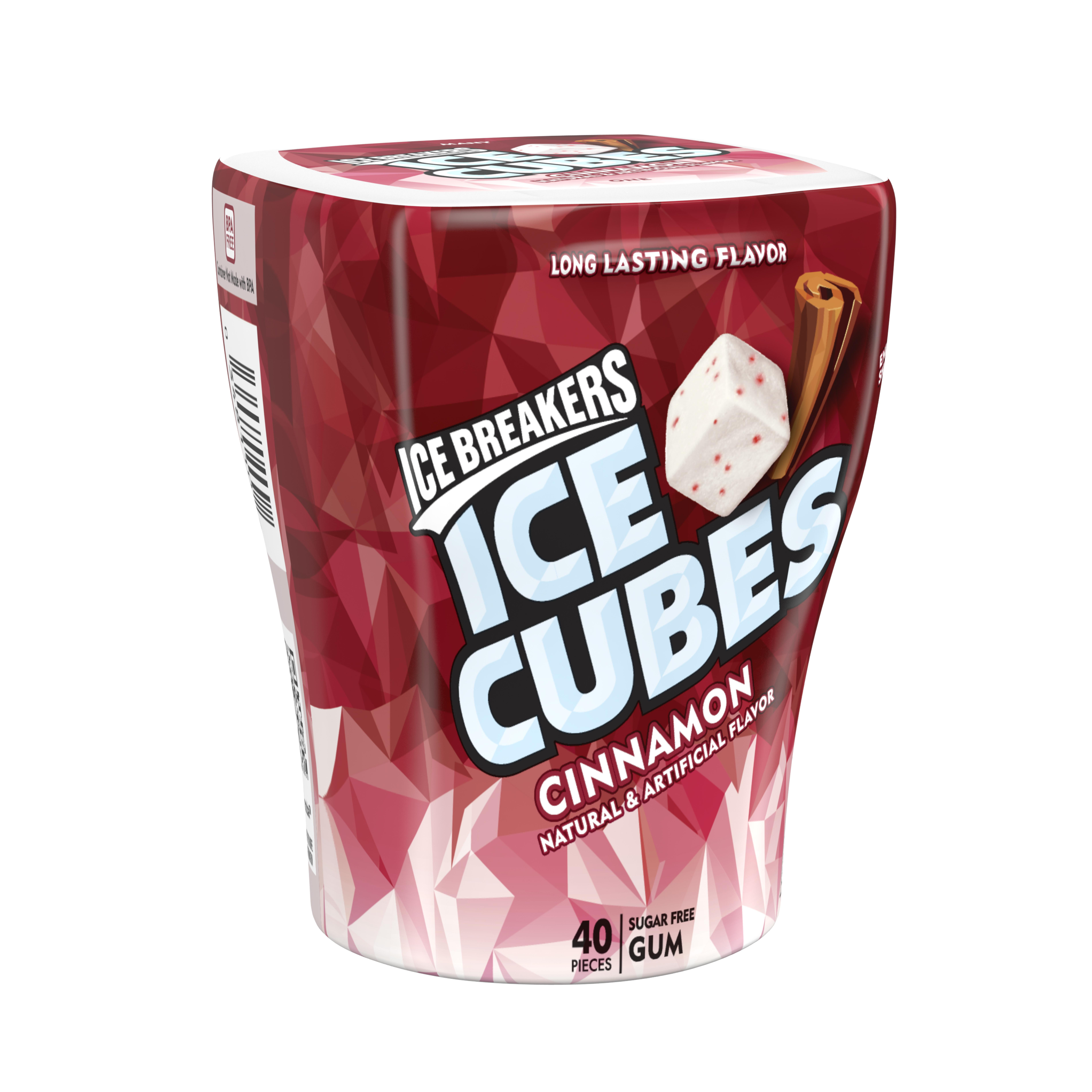 ICE BREAKERS ICE CUBES Cinnamon Flavored Sugar Free Chewing Gum, Made with Xylitol, 3.24 oz, Bottle (40 Pieces)