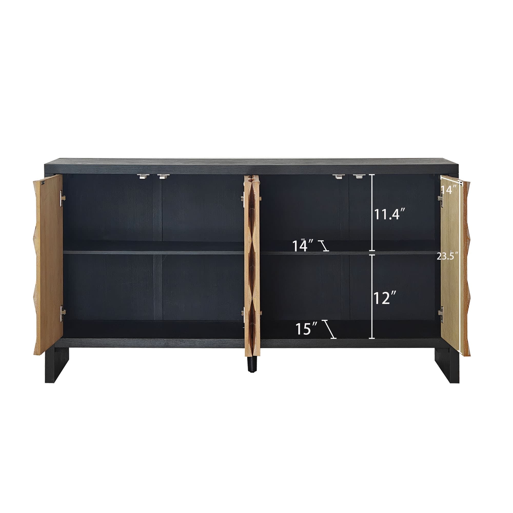 Rustic 4 - Door Wood Cabinet with Geometric Pattern – Modern Storage Solution for Any Space