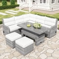 thumbnail image 2 of 6-Piece Outdoor Furniture Set Patio Rattan Furniture Set with an Adjustable Table, Recliners with Extendable Side Tables, and Two Ottomans for Patio, Lawn, Backyard, Pool (Beige), 2 of 12