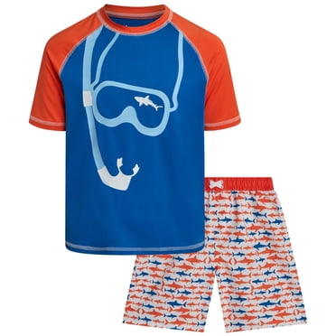 iXtreme Boys Rash Guard Set - 2 Piece UPF50  Quick Dry Short Sleeve Swim Shirt & Swim Trunks for Boys