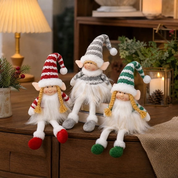 KKOUHVY Cloth Christmas Elf Doll Ornaments 3.94x20.08in, Plush Xmas Tabletop Decorations for Home Party Wreath Tree