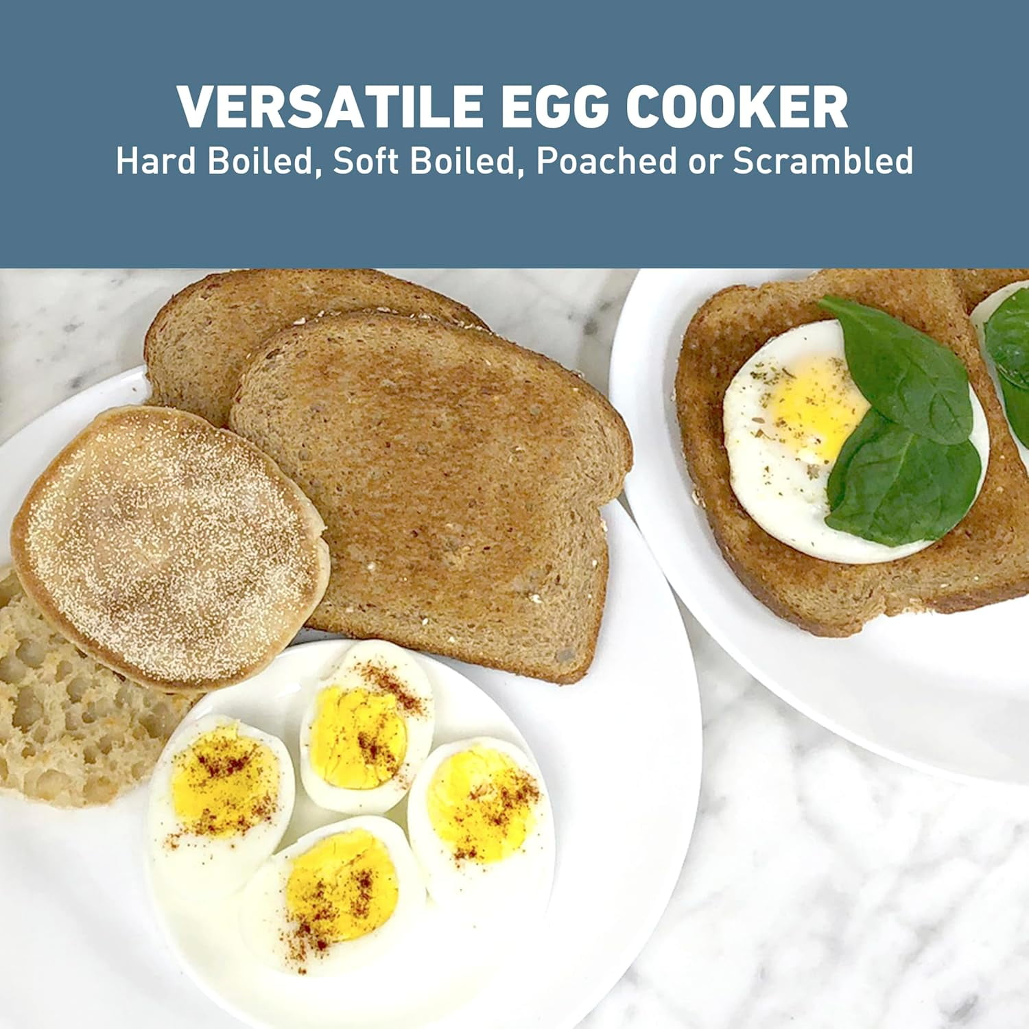 Breakfast Station 2-Slice Toaster and Egg Cooker/Poacher with Removable Pre-Cooked Meat and Vegetable Warming Tray for Perfect Breakfast Sandwiches, 1200-, Black