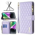 thumbnail image 1 of iPhone 14 Wallet Case Premium Handmade PU Leather Phone Case Card Slots Magnetic Closure Zipper Pocket Kickstand Flip Case with Hand Strap for iPhone 14 - Purple, 1 of 5