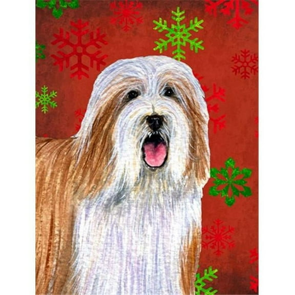 11 x 15 In. Bearded Collie Red And Green Snowflakes Holiday Christmas Flag, Garden Size