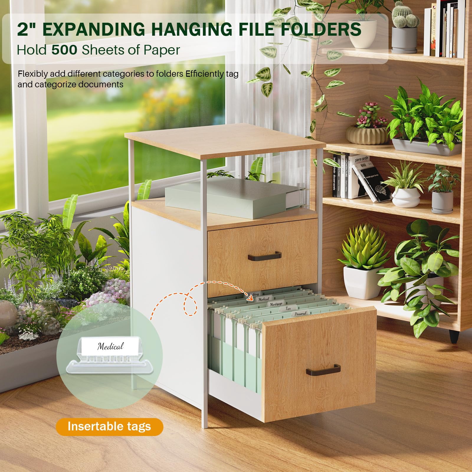 Hanging File Folders Letter Size  Green For Filing Cabinet Expandable 2 Inch Files With Tabs Stay Organized Bulky Charts & Paper 9.25 X 11.8 In
