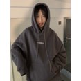 thumbnail image 1 of Sudadera con capucha de lana gruesa para mujer, Jersey holgado de manga larga con estampado de letras coreanas, color gris oscuro, moda de otoño, 1 of 4