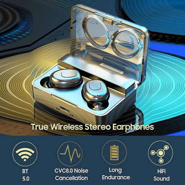 True Wireless Earbuds In-ear Earphones w/IPX7 Waterproof/CVC8.0 Smart Noise Cancellation/Binaural Calls with Mic Sports Music Headset