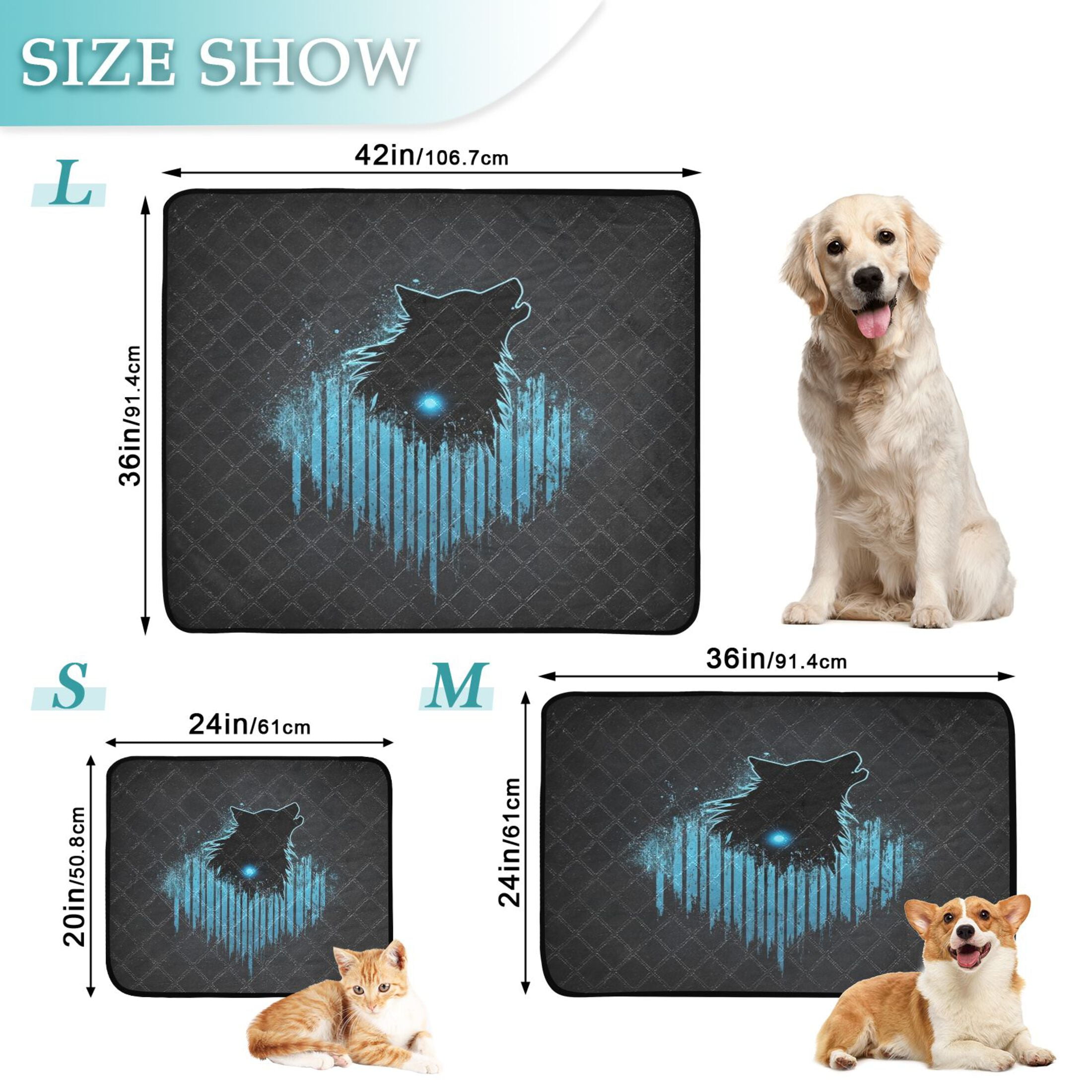 Qxltty Dark Wolf Blue Wave Cat litter Pads Pet Set of 2 Diaper Mats Center Anti-leakage Layer Absorbent Soft and Comfortable