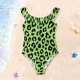 thumbnail image 3 of Girls Ruffled One Piece Swimsuit Summer Beach Vacation Swimwear Tank Swimsuit Neon Green Leopard Print, 3 of 8
